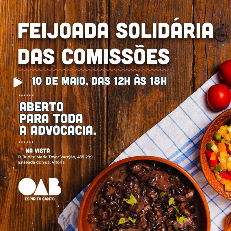 Marque na agenda: 1ª Feijoada Solidária das Comissões em 10 de maio