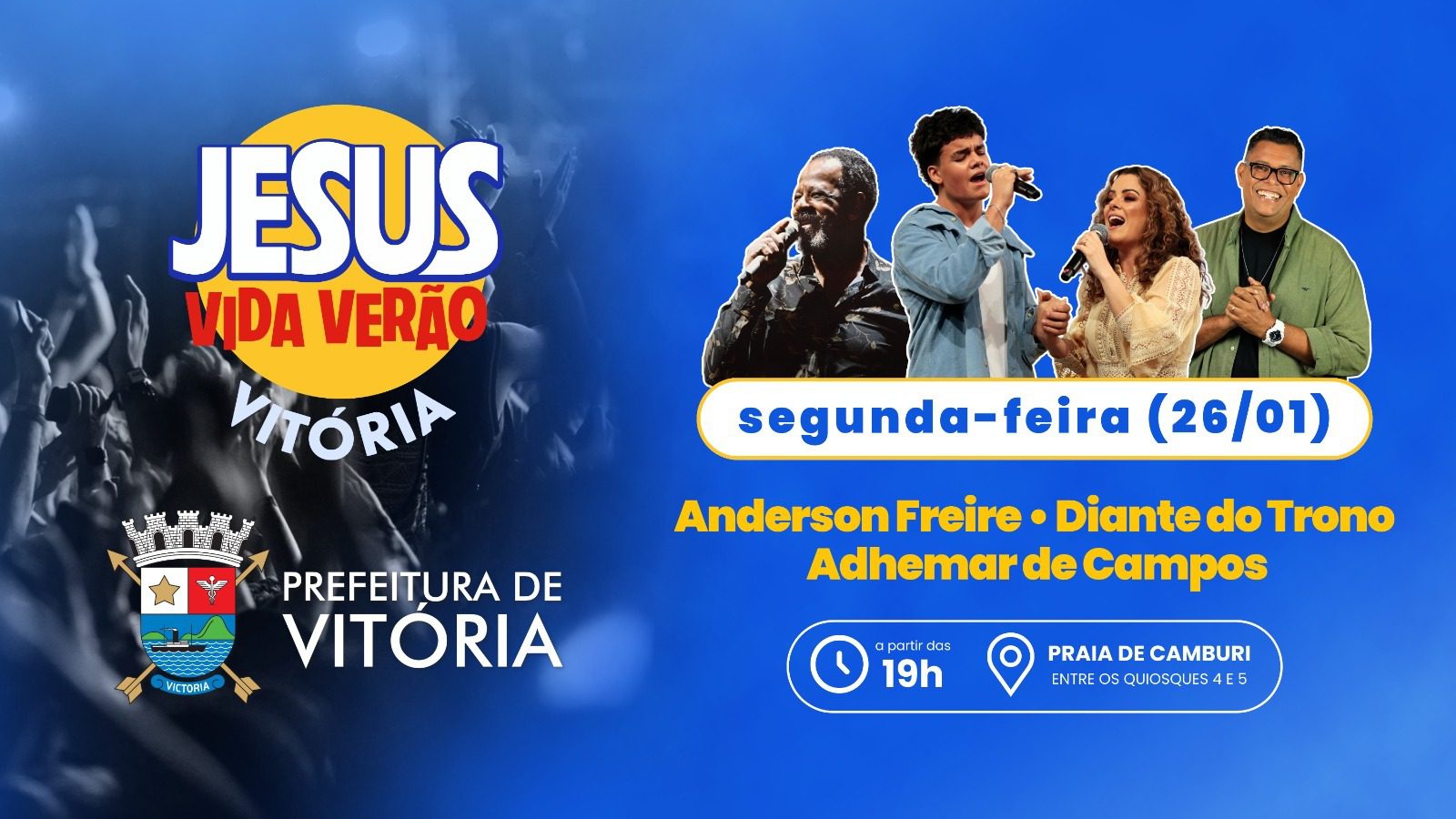 Evento Jesus Vida Verão Vitória leva celebração de fé à orla de Camburi no próximo dia 26 de janeiro