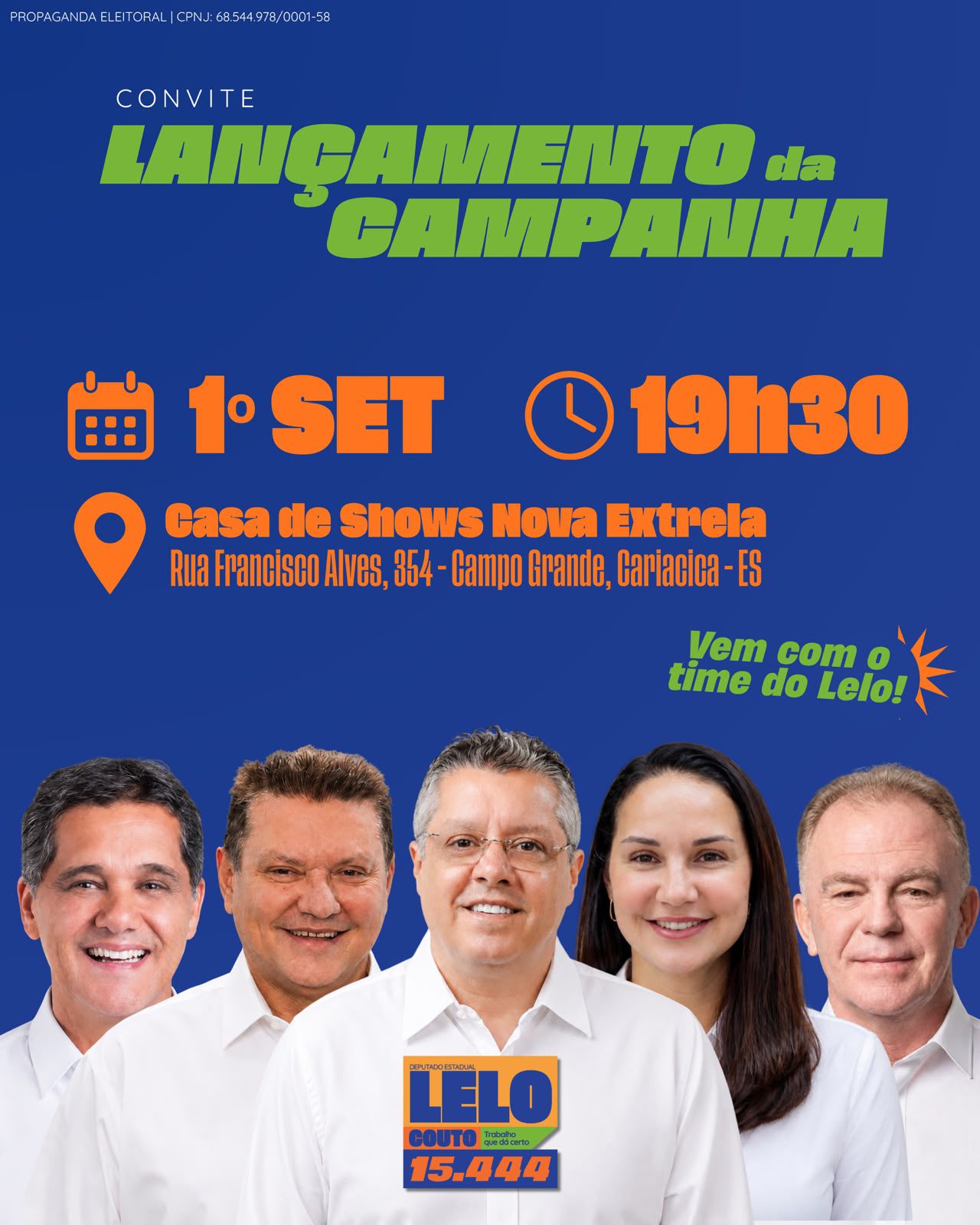 Com apoio do Governo do ES, Lelo Couto prepara grande ato político em Cariacica no dia 1º